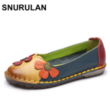 SNURULAN Summer Autumn Fashion Flower Design Round Toe Mix Color Flat Shoes Vintage Genuine Leather Women Flats Girl Loafer 2024 - buy cheap