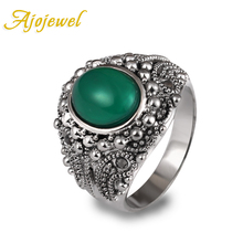 Ajojewel Red/Green Resin Stone Rings For Women Silver-color Vintage Retro Ring Wholesale Bague Femme 2024 - buy cheap