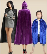 Halloween Christmas cosplay clothes adult children red black purple green flocking witch death  hoody cloak cape with hat 2024 - buy cheap