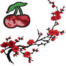 Embroidered Plum Blossom Flower Applique Clothing Embroidery Patch Cherry Sequins Fabric Sticker Iron On Sew On Patch Craft 2024 - buy cheap