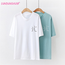 LUNDUNSHIJIA Intimate Lovers Printed T-shirts For Women 2019 Summer Short Sleeve All-Match Cotton Tees Top Loose Female T-Shirt 2024 - buy cheap