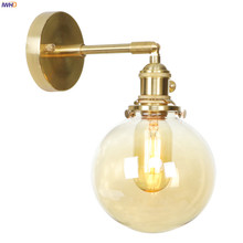 IWHD-Lámpara de pared de cobre con bola de cristal nórdica, interruptor de espejo de baño, Retro, aplique de pared, aplique Edison 2024 - compra barato