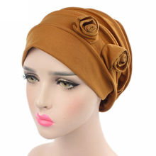 Naiveroo Women Flower Muslim Hair Cap Hat Cancer Elastic Fashion Chemo Hot Cotton Head Wrap Solid Color Hat Headwear Turban Cap 2024 - buy cheap