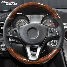 Shining wheat Black Genuine Leather PU Carbon Fiber Car Steering Wheel Cover for Mercedes-Benz W205 C180 C200 C260 C300 B200 2024 - buy cheap