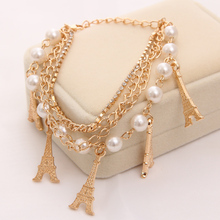 Gold Color Multilayer Simulated Pearl Beaded Pendant Bracelets Bangles Fashion Women Tower Charm Bracelet Jewelry Accessories 2024 - buy cheap