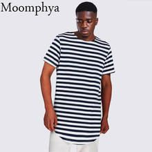 Moomphya Men striped curve hem t shirt extended longline hipster t-shirt fashion street wear strip hip hop t shirt men 2024 - buy cheap