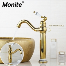 Monite Golden Polished Kitchen Faucet Swivel 360 Spout Deck Mounted Sink  Faucet Mixer Single Ceramic Handle Tap 2024 - buy cheap