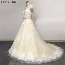 E JUE SHUNG Champagne Tulle Ivory Lace Appliques Wedding Dresses 2018 Detachable Beaded Sash Ball Gown Bridal Dress Wedding Gown 2024 - buy cheap