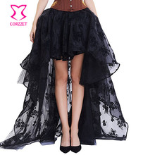 Corzzet Plus Size 6XL Black Floral Fluffy Tulle Skirt Ruffled Chiffon Burlesque Costumes Gothic Steampunk Skirts Matching Corset 2024 - buy cheap