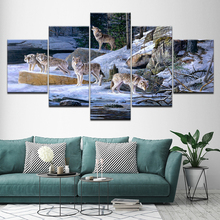 Arte de parede pintura em tela de animal lobo quarto sala de estar decoração fotos 5 peças lobo floresta paisagem poster hd impresso 2024 - compre barato