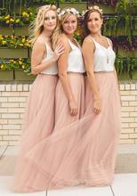 New Design Long Bridesmaid Dress 2017 V-neck Sleeveless A-Line Tulle Floor Length Wedding Party Dresses Vestido longo 2024 - buy cheap