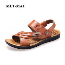 Mut-Mat Men Sandals New Summer Beach Vacation Travel  Men Shoes Genuine Leather Casual Shoes Large Size 38 to 48 Male Shoes 2024 - buy cheap