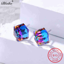 Blaike Mystic Rainbow Fire Topaz Crystal Square Stud Earrings For Women Real 925 Sterling Silver Gradient Earrings Fine Jewelry 2024 - buy cheap