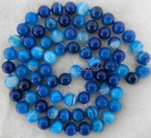 10mm Blue Stripe chalcedony Round Beads Necklace 35" women fashion jewelry making desing 2024 - buy cheap