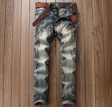 Роскошные Брендовые мужские облегающие джинсы в европейском и американском стиле, джинсовые брюки прямого дизайна, Модные Винтажные синие джинсы 6001 # 2024 - купить недорого