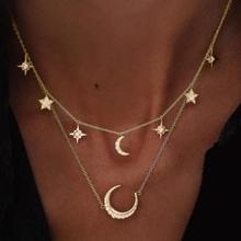 Женское ожерелье с подвеской в виде звезд и луны, многослойная цепочка до ключиц 2024 - купить недорого