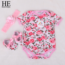 HE Hello Enjoy Mewborn Baby Clothes Girls Body Infantis Short Baby Clothing Cotton Floral Jumpsuits Bodysuit Baby Set 3pcs 2018 2024 - buy cheap