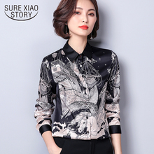 2021 Spring New Women Shirt Black Print Chiffon Printed Shirt Female Long Sleeves  Blouse Elegant Office Lady  Blusas D374 30 2024 - buy cheap