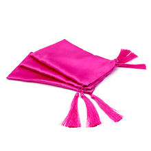 Bolsa de seda satinada para extensiones de cabello, embalaje de 18x30cm en blanco y rosa con borlas de lujo, bolsas de regalo para mechones de cabello 2024 - compra barato