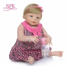 Npk, boneca de 56cm para bebê reborn, cabelo loiro fofo, recém-nascido, menina victoria, corpo inteiro de silicone, brinquedo de banho, toque macio e real 2024 - compre barato