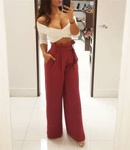 2021 Women High Waist Palazzo Denim Look Wide Leg Long Pants Culottes Trousers Belt Loose Soft Solid High Waist Drawstring Pants 2024 - buy cheap