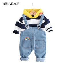 3 Pieces Children Boys Girls Clothing Sets 2020 Spring Autumn Striped T-shirt+Suspender Jeans Kids Clothes Toddler Boys Outfits 2024 - buy cheap