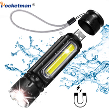 Portable LED Flashlight USB Rechargeable Battery Torch Lamp Powerful T6 Flashlight Side COB Light Linterna Tail Magnet Torch 2024 - buy cheap