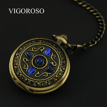 High Quality Mechanical Pocket Watch Blue Stone Black Steel Roman Dial Pocket Watch Men's Clock With Chain relogio de bolso 2024 - buy cheap