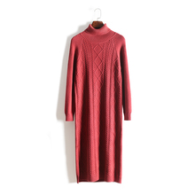 Women Dress Hot Sale Wool Solid 2021 Winter New Women's Knit Dress Slim Long Bag Hip Cashmere Split High Collar Sleeve Female 2024 - buy cheap