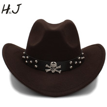 Men Wool Hollow Western Cowboy Hat Gentleman Jazz Heren Hoed Sombrero Hombre Montana Cap Size 56-58cm 2024 - buy cheap