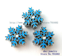 Wholesale 10pcs blue snowflake Slide Charms Internal Dia.8mm through 8mm band keychain pet collar 2024 - buy cheap
