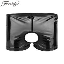 Mens Sexy Open Crotch Boxers Panties Shiny Patent Leather Front Hole Open Butt Low-rise Boxer Shorts Underwear Erotic lingerie 2024 - buy cheap