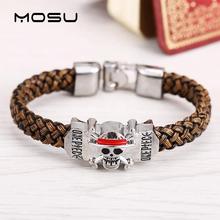 MOSU Hot anime One Piece Silver Alloy Bracelets Luffy Leather Woven Punk Bangle cosplay jewelry can drop shipping 2024 - buy cheap