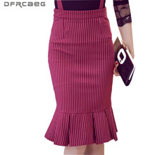 S-5XL Plus Size Saia Longa 2021 Autumn Fashion Striped Suspender Ruffles Skirt Women High Waist Ruffle Ladies Fishtail Skirts 2024 - buy cheap