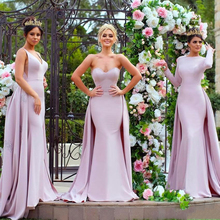 2019 Light Purple Long Sleeve Bridesmaid Dresses Mermaid Satin Detachable Train Applique Sequins Mismatched Maid of Honor 2024 - buy cheap