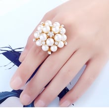 Big Flower Imitation Pearls Rings for Women Ladies Princess Ring Gold Wedding Band Statement Fashion 2018 Jewelry Alliance Anel 2024 - buy cheap