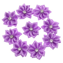 40Pcs Purple Small Satin Flowers Fabric Rhinestone Flowers Appliques Sewing Decoration Wedding Garment 2.8cm 2024 - buy cheap