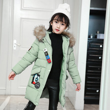 Jaqueta infantil estilo coreano, casaco de algodão longo e grosso com capuz 5-10 anos 2024 - compre barato