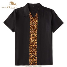 Sishion leopardo camisa masculina st125 algodão manga curta botão up bowling punk preto chemise homme vintage retro camisa st125 2024 - compre barato