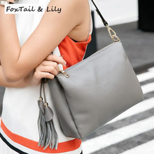 FoxTail & Lily Popular Tassel Design Women Soft Leather Handbag Elegant Ladies Genuine Cow Leather Shoulder Crossbody Bags Hot 2024 - buy cheap