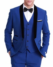 Latest Three Pieces Coat Pant Designs Groom Men's Suit Royal Blue Slim Fit Tuxedos Formal Wedding Blazer (jacket+pants+vest) 2024 - buy cheap