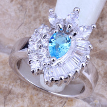 Enchanting Sky Blue Cubic Zirconia White CZ Silver Plated  Women's Jewelry Ring Size 6 / 7 / 8 / 9 R0548 2024 - buy cheap