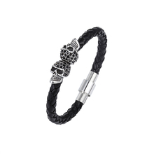 Punk esqueleto pulseras del calavera para hombres de acero inoxidable pulsera y brazaletes de cuero Cadena de cuerda con amuleto hombre joyería gótica, regalo 2018 2024 - compra barato