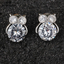 RONGQING 1pairs/lot Fashion Cute Night Owl Animal Stud Earrings for Girl Women Gifts Clear Crystal 2024 - buy cheap