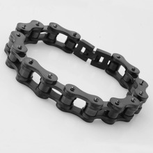 12mm Wide Trendy New 316L Stainless Steel Black Tone Motorcycle Bicycle Link Chain Men's Bracelet Bangle Cool Jewelry 8.26inch 2024 - buy cheap