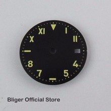 BLIGER-reloj con esfera negra para hombre, con marcas verdes, abertura para fecha, compatible con movimiento MIYOTA 82, 28,5mm 2024 - compra barato