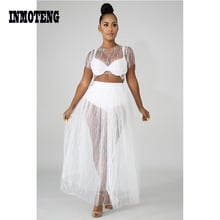 INMOTENG INS Summer Beach 2 Piece Sets Beading Crop Tops See Through Mesh Skirts Suit 2 Piece Outfits Two Piece Clubwear outfits 2024 - buy cheap