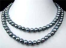 European style lady'scharmming women's jewelry big round 8mm Black Akoya Cultured Pearl shell Necklace 35" 2022 - купить недорого