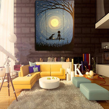 Pintura al óleo sobre lienzo de paisaje moderno pintado a mano, arte de pared de aspecto de niño, imagen de Luna para decoración del hogar y sala de estar, 100% 2024 - compra barato