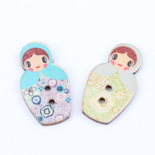 Cute Russian Dolls Painted Wooden Buttons Children Button Sewing Craft 2 Holes 20pcs 22x30mm 2024 - buy cheap